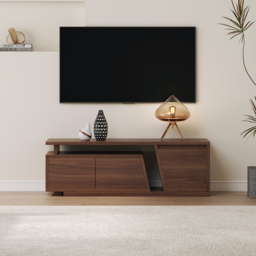 Storage Modern Walnut Wood TV Stand Brown Countryside 120 cm Floor-standing TV Unit with 3 Drawers - thumbnail 8