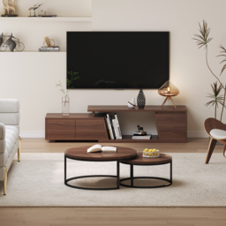 Storage Modern Walnut Wood TV Stand Brown Countryside 120 cm Floor-standing TV Unit with 3 Drawers - thumbnail 5