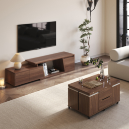 Storage Modern Walnut Wood TV Stand Brown Countryside 120 cm Floor-standing TV Unit with 3 Drawers - thumbnail 4