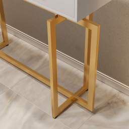 1000mm Narrow Console Table with Storage Drawers White Hallway Table with Metal Legs - thumbnail 7