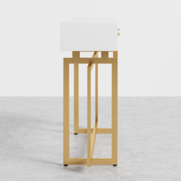 1000mm Narrow Console Table with Storage Drawers White Hallway Table with Metal Legs - thumbnail 9