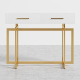 1000mm Narrow Console Table with Storage Drawers White Hallway Table with Metal Legs - thumbnail 8