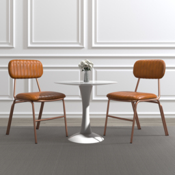 Modern Dining Chairs Faux Leather Upholstered Brown Metal Frame Set of 2 Dining Room Chairs - thumbnail 2