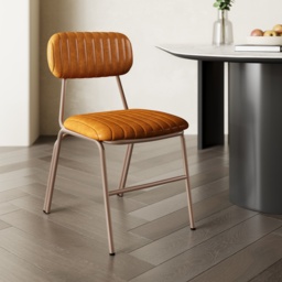 Modern Dining Chairs Faux Leather Upholstered Brown Metal Frame Set of 2 Dining Room Chairs - thumbnail 3