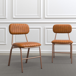 Modern Dining Chairs Faux Leather Upholstered Brown Metal Frame Set of 2 Dining Room Chairs - thumbnail 9