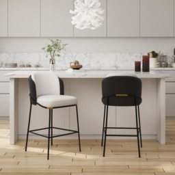 Modern PU Leather Bar Stool Black with Back & Footrest Set of 8
