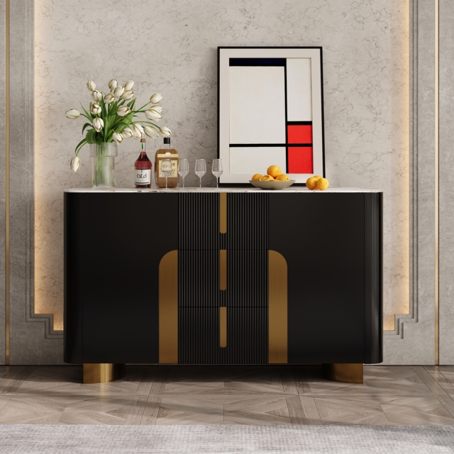 Artis Modern Matt Black 150 cm W Sintered Stone Sideboard 3 Drawers Kitchen Buffet Table - image 1