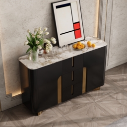Artis Modern Matt Black 150 cm W Sintered Stone Sideboard 3 Drawers Kitchen Buffet Table - thumbnail 2