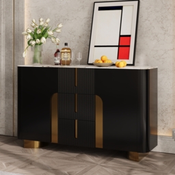 Artis Modern Matt Black 150 cm W Sintered Stone Sideboard 3 Drawers Kitchen Buffet Table - thumbnail 4