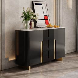 Artis Modern Matt Black 150 cm W Sintered Stone Sideboard 3 Drawers Kitchen Buffet Table - thumbnail 3