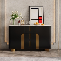 Artis Modern Matt Black 150 cm W Sintered Stone Sideboard 3 Drawers Kitchen Buffet Table - thumbnail 1