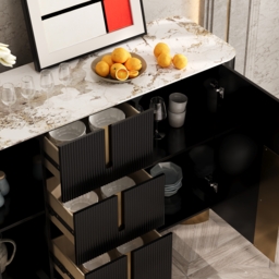 Artis Modern Matt Black 150 cm W Sintered Stone Sideboard 3 Drawers Kitchen Buffet Table - thumbnail 6
