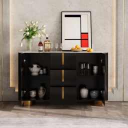 Artis Modern Matt Black 150 cm W Sintered Stone Sideboard 3 Drawers Kitchen Buffet Table - thumbnail 5