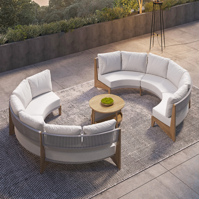 Farmhouse Curved Modular Outdoor Patio Sectional Sofa & Propane Gas Fire Pit Table - image 1