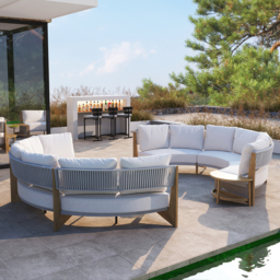 Farmhouse Curved Modular Outdoor Patio Sectional Sofa & Propane Gas Fire Pit Table - thumbnail 4