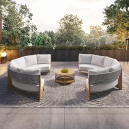 Farmhouse Curved Modular Outdoor Patio Sectional Sofa & Propane Gas Fire Pit Table - thumbnail 2