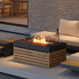 Farmhouse Curved Modular Outdoor Patio Sectional Sofa & Propane Gas Fire Pit Table - thumbnail 8