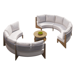 Farmhouse Curved Modular Outdoor Patio Sectional Sofa & Propane Gas Fire Pit Table - thumbnail 7