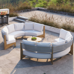 Farmhouse Curved Modular Outdoor Patio Sectional Sofa & Propane Gas Fire Pit Table - thumbnail 6