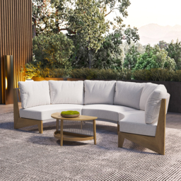 Farmhouse Curved Modular Outdoor Patio Sectional Sofa & Propane Gas Fire Pit Table - thumbnail 3