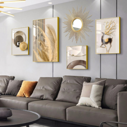 5-Piece Wall Art Set with Golden Accents Modern Abstract Designs for Luxurious Home Decor - thumbnail 2