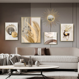 5-Piece Wall Art Set with Golden Accents Modern Abstract Designs for Luxurious Home Decor - thumbnail 3