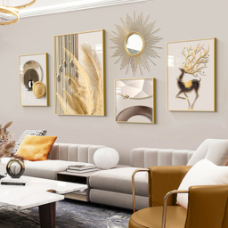 5-Piece Wall Art Set with Golden Accents Modern Abstract Designs for Luxurious Home Decor - thumbnail 4