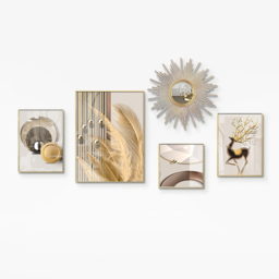 5-Piece Wall Art Set with Golden Accents Modern Abstract Designs for Luxurious Home Decor - thumbnail 7