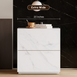 Modern 600mmW Faux Travertine Nightstand 1 Drawer Bedside Table Set of 2 - thumbnail 5