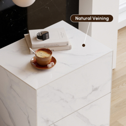 Modern 600mmW Faux Travertine Nightstand 1 Drawer Bedside Table Set of 2 - thumbnail 6