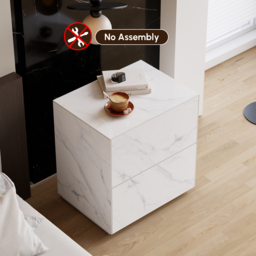 Modern 600mmW Faux Travertine Nightstand 1 Drawer Bedside Table Set of 2 - thumbnail 7