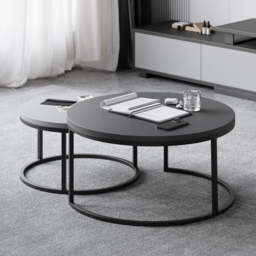 Living Room Set Gray Retractable Extendable TV Stand & Round Nesting Coffee Table Set - thumbnail 4