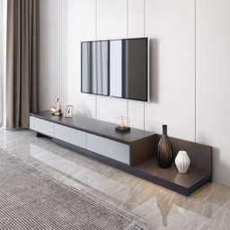 Living Room Set Gray Retractable Extendable TV Stand & Round Nesting Coffee Table Set - thumbnail 6