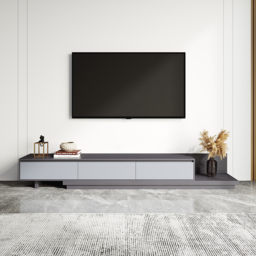Living Room Set Gray Retractable Extendable TV Stand & Round Nesting Coffee Table Set - thumbnail 7