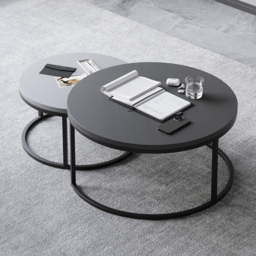 Living Room Set Gray Retractable Extendable TV Stand & Round Nesting Coffee Table Set - thumbnail 5