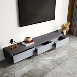 Living Room Set Gray Retractable Extendable TV Stand & Round Nesting Coffee Table Set - thumbnail 8