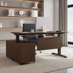 Adjustable Upholstered Swivel Office Chair Faux Leather Comfy Office Chair  Executive with Adjustable Electric Standing Desktop Right Hand (1600mm)