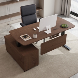 Adjustable Upholstered Swivel Office Chair Faux Leather Comfy Office Chair  Executive with Adjustable Electric Standing Desktop Right Hand (1600mm) - thumbnail 2