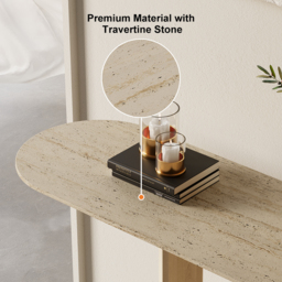 1000mm Oval Travertine Stone Console Table Modern Entryway Table with Abstract Base - thumbnail 7