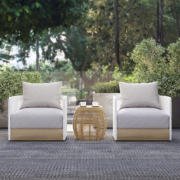 Costra Garden Aluminium & Rope Weave Swivel Lounge Chair in White, Set of 2 - thumbnail 1