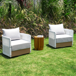 Costra Garden Aluminium & Rope Weave Swivel Lounge Chair in White, Set of 2 - thumbnail 3