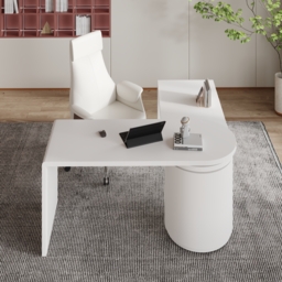 Modern 150 cm L-Shaped Matte Warm White Rotating Executive Desk with Storage Drawers - thumbnail 5