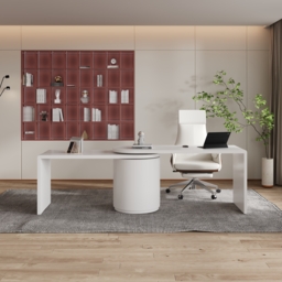 Modern 150 cm L-Shaped Matte Warm White Rotating Executive Desk with Storage Drawers - thumbnail 2