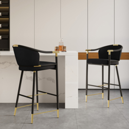 Cranis Bar Height Bar Stool with Arms in Black Upholstery Velvet 6-Pieces - thumbnail 5