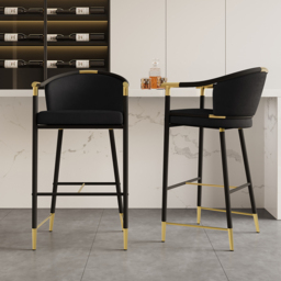 Cranis Bar Height Bar Stool with Arms in Black Upholstery Velvet 6-Pieces