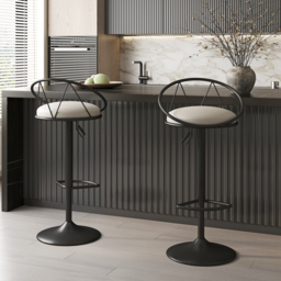 "72"" Black Kitchen Island & 2 Bar Stools Set PU Leather Adjustable Height Kitchen Chairs with Storage Kitchen Cabinet Marble Veneered Top" - thumbnail 7