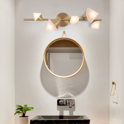 5-Light Modern Gold Bathroom Vanity LED Wall Light Fixtures with White Shade - thumbnail 2