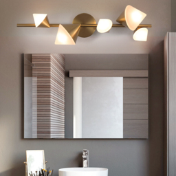 5-Light Modern Gold Bathroom Vanity LED Wall Light Fixtures with White Shade - thumbnail 3