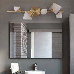 5-Light Modern Gold Bathroom Vanity LED Wall Light Fixtures with White Shade - thumbnail 4
