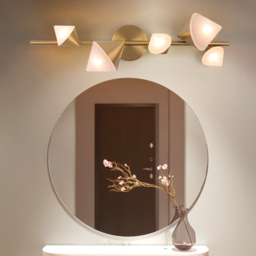 5-Light Modern Gold Bathroom Vanity LED Wall Light Fixtures with White Shade - thumbnail 1
